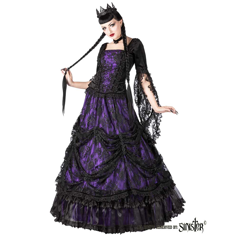 Sinister - 1043 Lange rok - Paars/Zwart